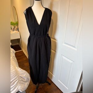 Universal Thread Black Cotton Gauze Jumpsuit Tie Waist Wide Leg L